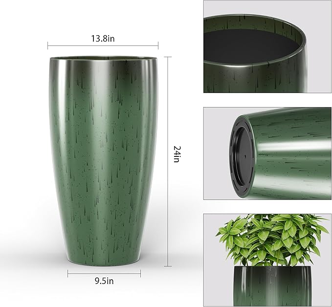 QCQHDU 24 inch Tall Planter for Indoor & Outdoor Plants, 2 Pack Sturdy Plant Flower Pots Modern Decor for Front Porch Patio Deck Living Room