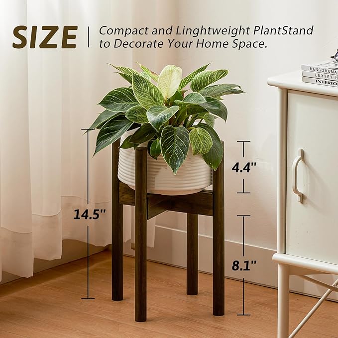 Adjustable Plant Stand Indoor, Bamboo Plant Holder 8 to 12 Inches, Small Corner Planter Stand for Indoor Plants, Single Floor Plant Stand for Living Room Balcony Bedroom, Tea Brown