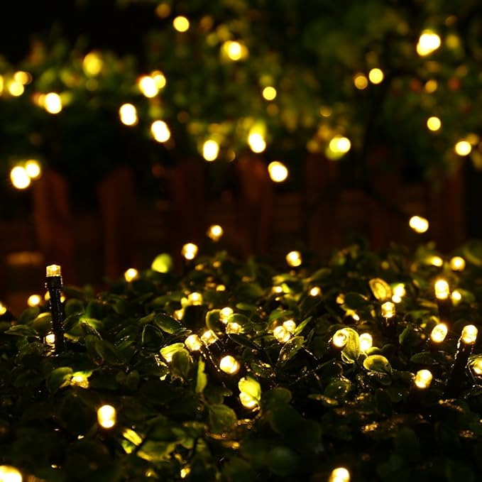 Solar Christmas Lights Outdoor, 33ft 100 LED Solar Fairy String Lights 8 Modes Waterproof Xmas Lights for Garden, Patio, Home, Party, Wedding, Holiday, Tree, Bush, Wreath, Outdoor Decor (Warm White)