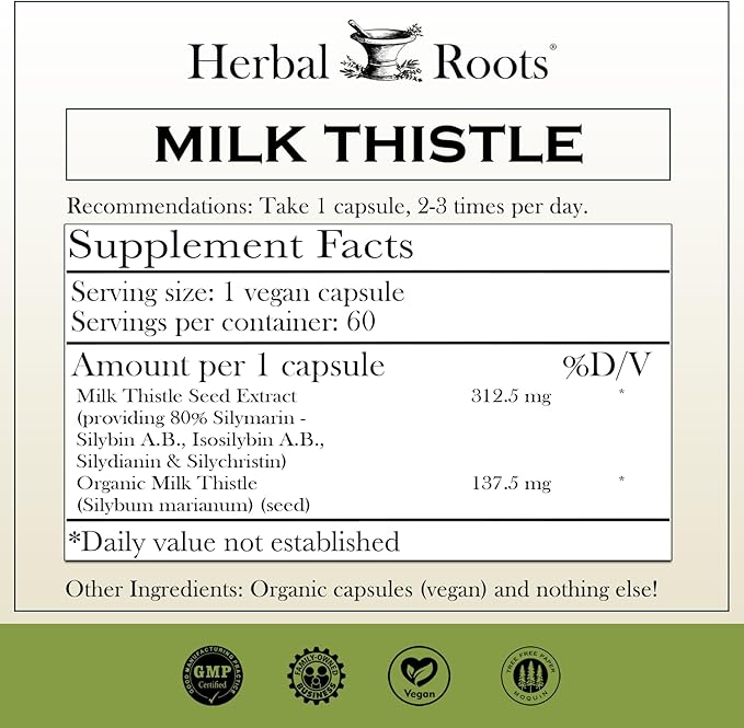 Herbal Roots Milk Thistle Capsules 80% Silymarin