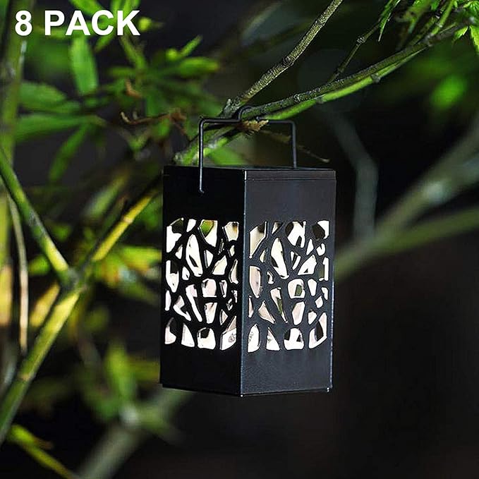 Twinkle Star 8 Pack Outdoor Solar Lanterns Hanging Solar Lights with Handle, Christmas Garden Tree Yard Patio Holiday Decorations