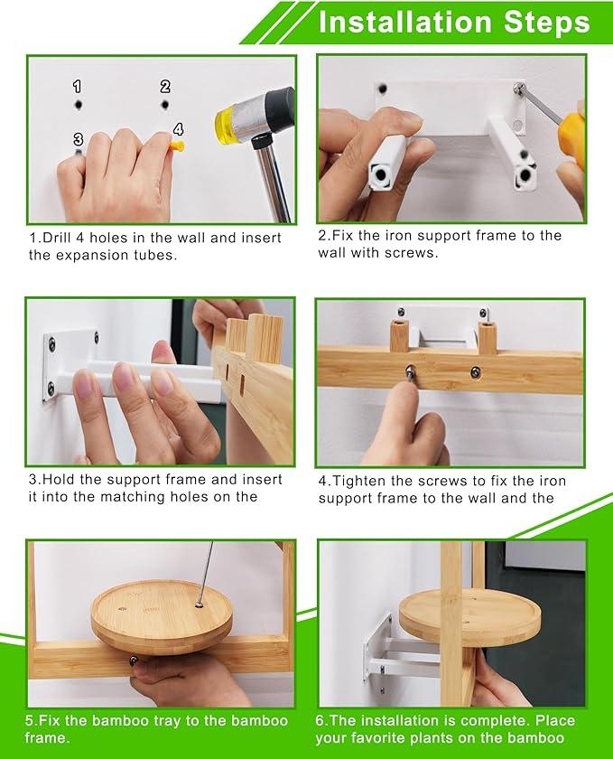 yadoker Wall Planters for Indoor Plants,Bamboo Hanging Plant Holders, Wall Decor Plant Stand, 1-Pack Window Plant Shelves for Living Room & Entryway