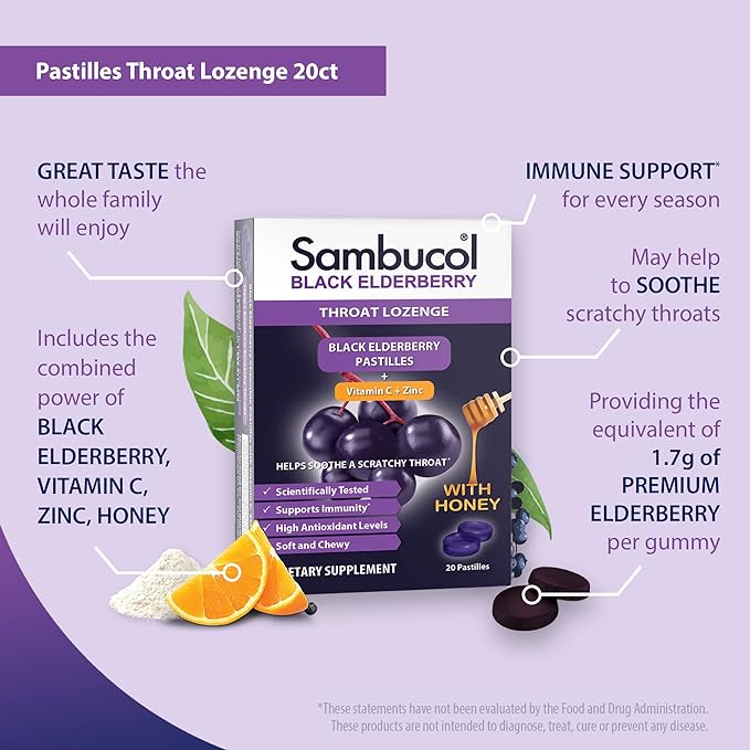 Sambucol Black Elderberry Throat Lozenge 3-Pack (60 (60 Total