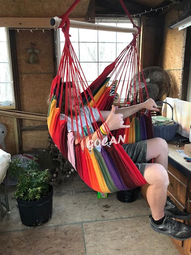 Hammock Chair Large Hammock Swing, 110 x 150cm Load 150kg, Cotton Hammock Chair Metal Spread Bar Wide Seat Swing Chair(red)