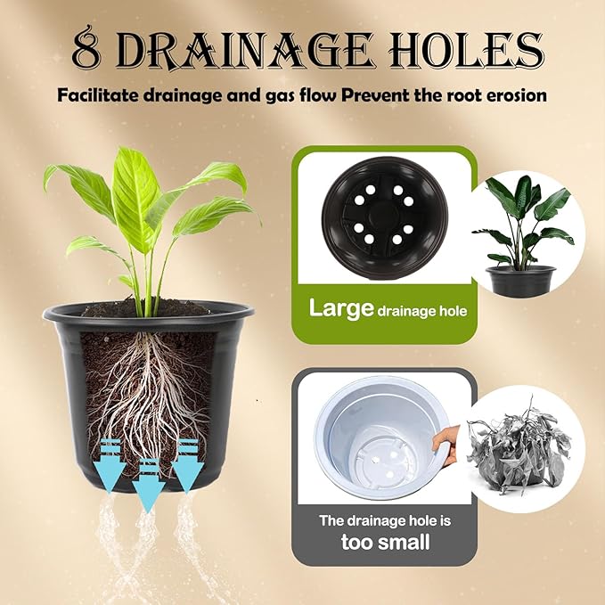 100 Packs Nursery Pots, 4 5 6 Inches Plastic Nursey Pots for Plants with Drainage Holes, Seed Starting Garden Pots of Flower Plant Container for Succulents, Transplanting (100, 5 Inch)