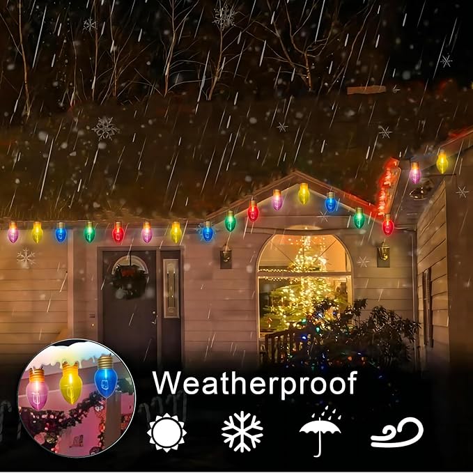 16FT Jumbo Christmas Lights Outdoor,C7 Giant String Light Christmas Outdoor Hanging Lights with 10 Large Clear Multicolor Bulb for Holiday Home Roof Yard Garden Decorations