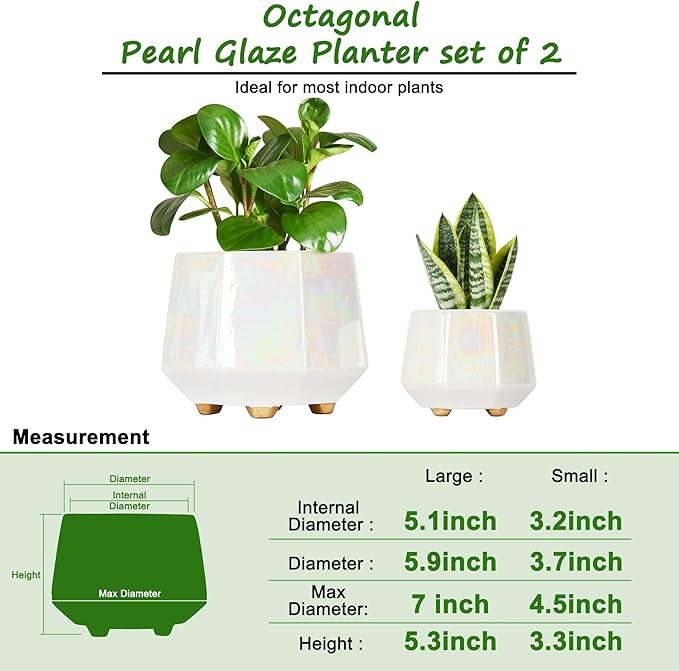 6 Inch + 4 Inch Ceramic Planter for Indoor Plants - Plant Pots with Drainage Hole - Modern Minimalist Flower Pot for Succulents and Herbs