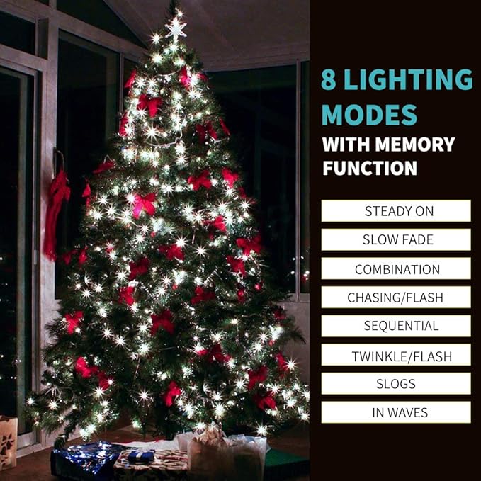 Christmas String Lights End-to-End Plug 8 Modes 108FT 300 LED IP55 Outdoor Waterproof UL Certificated Indoor Fairy Lights Garden Wedding Christma Trees Parties Decoration White Light