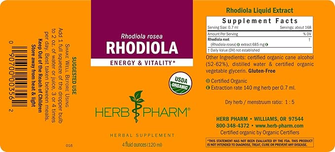 Herb Pharm Certified Organic Rhodiola Root 4 Ounce