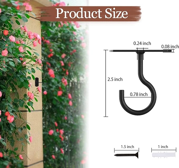 Ceiling Hooks for Hanging Plants 4Pack 2.5in,Wall Mount Hangers Plant Hooks,Wall Hooks for Plants,Lights,Planters,Lanterns,Hanging Bird Feeders,Wind Chimes,indoor&Outdoor Decoration Hooks Black