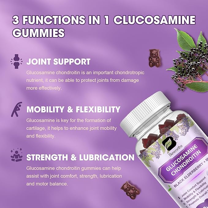 (2 Pack) Glucosamine Chondroitin Gummies, Extra 1000mg MSM 200mg Elderberry 120 Gummies