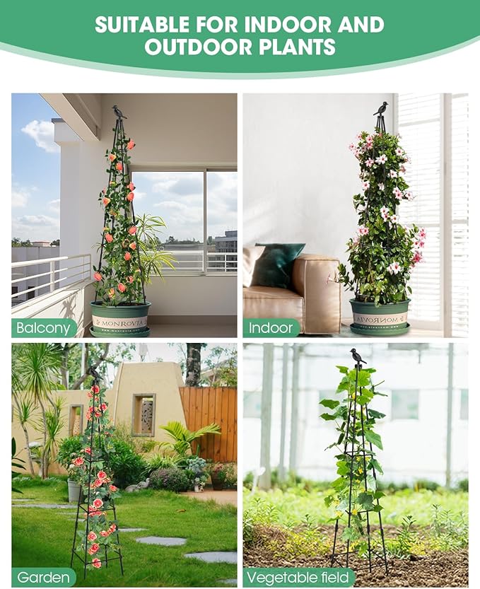 Trellis for Climbing Plants Outdoor, 2 Pack Plant Trellis Support for Climbing Vine, Plant Support Tower Cages Plastic Coated Metal Pipe Supports for Outdoor Indoor,Tomato cage (Black, 6 FT)