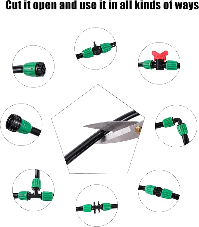 1/2” PVC Garden Irrigation Tubing Hose 52FT(16M),(OD:16mm,ID:12mm) with Lock Connector for Drip Irrigation System