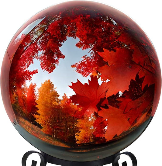12 Inch Stainless Steel Gazing Globe,v2croft Hollow Ball Mirrored Surface Polished Shiny Sphere,Garden Stainless Steel Gazing Ball for Outdoor Lawn Pond Yard Ornament(red)