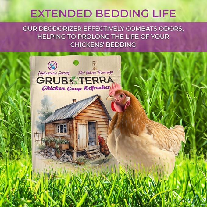 GrubTerra Coop Refresher Odor Freshener for Chicken Pen, Suitable for Chicken Waterer and Chicken Feeder, Smell Control Solution for Clean and Fresh Chicken Living Environment