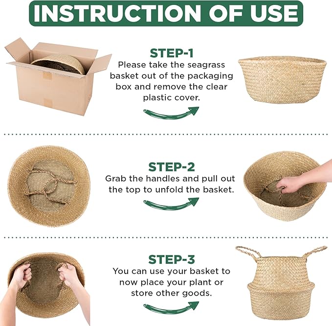 Basket Planter β Woven Seagrass Plant Pot for Tall Indoor Artificial Plants, Wicker Rattan Planters for Boho Decor 9-10 Inches (Black Bottom, Large)