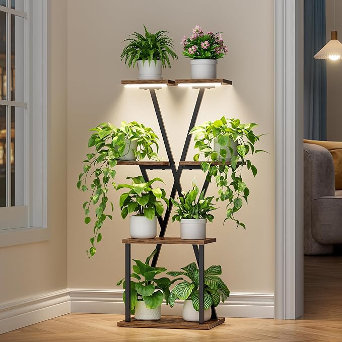 Plant Stand Indoor with Grow Lights - Corner Plant Shelf, 39" Corner Shelf for Indoor Plants Multiple, 4 Tiered Metal Holder for Living Room, Patio, Hallway, Black