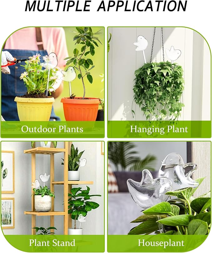 DN DECONATION 3 Pcs Bird Shaped Watering Globes, Birdlike Clear Glass Watering Bulbs, Watering Bulbs for Indoor Plants & Outdoor, Automatic Plant Watering System to Support Plant Health, Decor