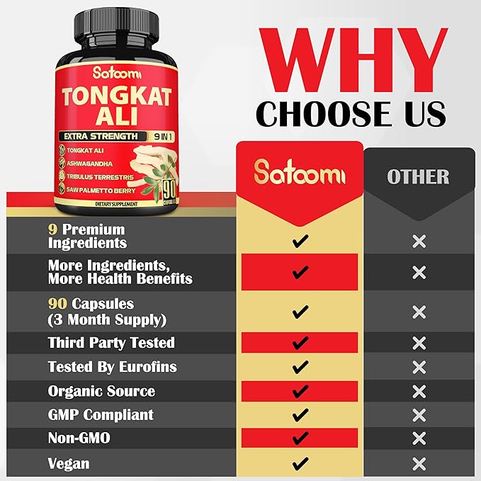 Satoomi Tongkat Ali Root Extract 200 9 Herbs 90 Capsules 3 Month