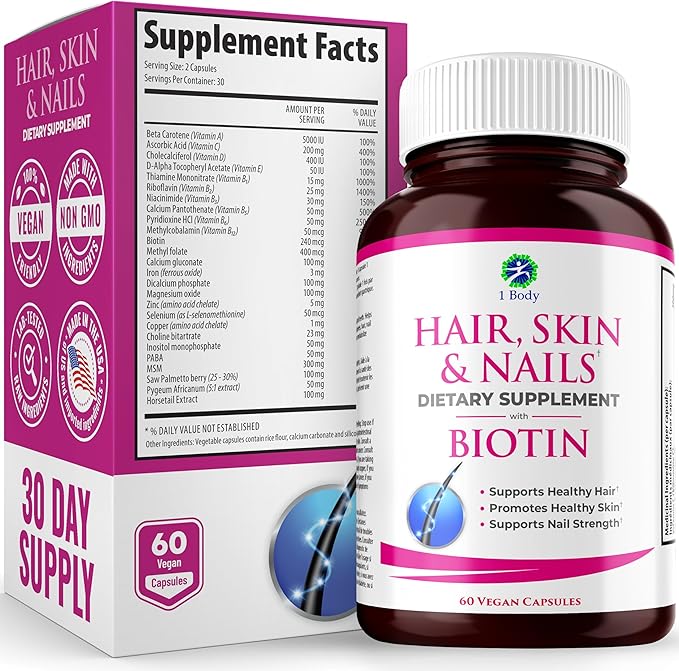 1 Body Hair Skin and Nails 26 Vitamins, 60 Vegan