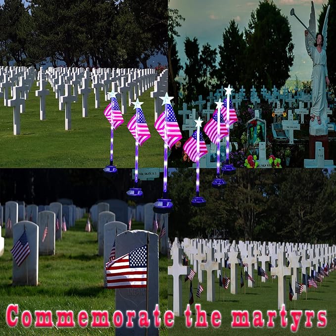 4PCS American Flag Lights 4th of July Solar Patriotic Lawn Light, Garden Stake Light LED Landscape Light Pathway Light for Independence Day Memorial Day Decor(Color Changing-Star)