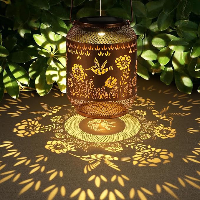 Solar Lanterns Outdoor Waterproof Christmas Birthdays Gifts for Women Mom Grandma Butterfly Garden Decor Metal Hanging Solar LED Lights for Patio(Hummingbird)