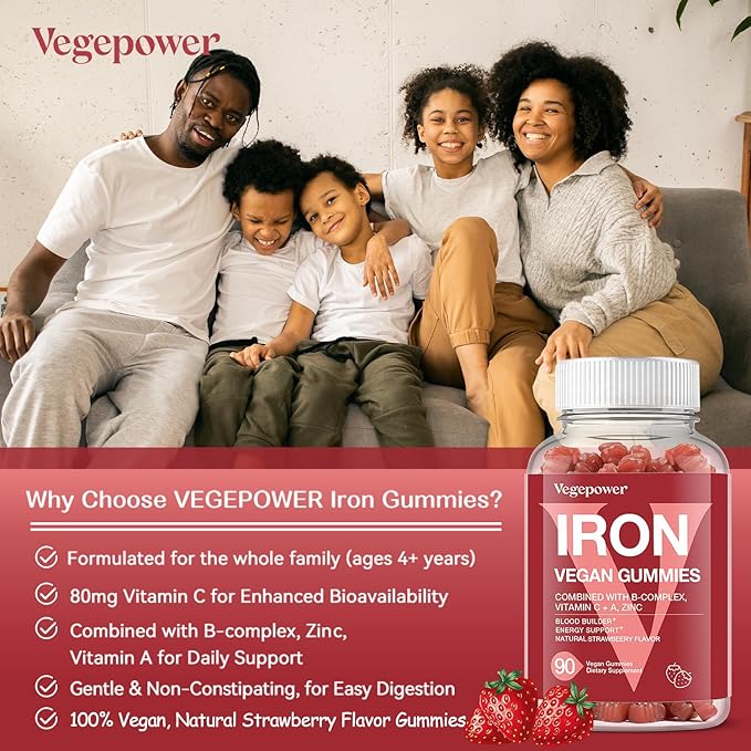 Iron Gummies Supplements for Women & Kids (180 Count,
