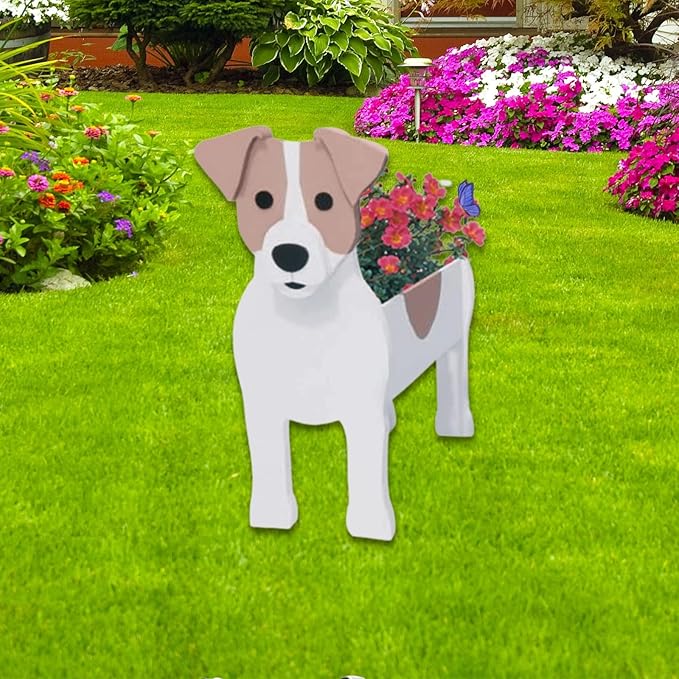 Jack Russell Dog Planter Plant Pots,Cute Garden Dog Flower Planter,Dog Planters Birthday Gifts for Women,Office,Indoor/Outdoor Decor(9.45 * 6.97 * 12.2in)