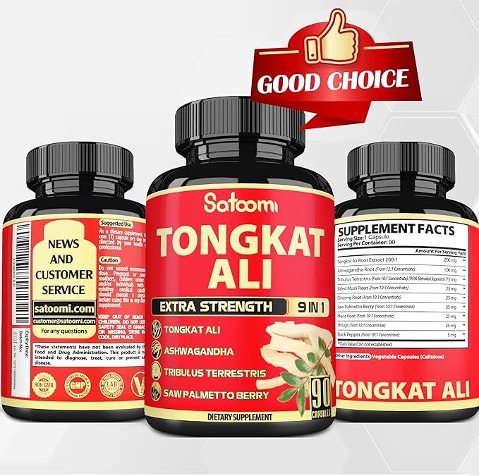 Satoomi Tongkat Ali Root Extract 200 9 Herbs 90 Capsules 3 Month
