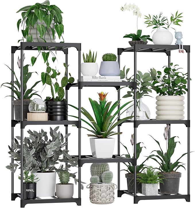 Metal Plant Stand Indoor Outdoor Plant Shelf Stand, 3 Tiers 8 Pots Potted Flower Plant Stands for Indoor Plants Multiple, Plant Shelves Stands Rack for Patio, Balcony, Living Room