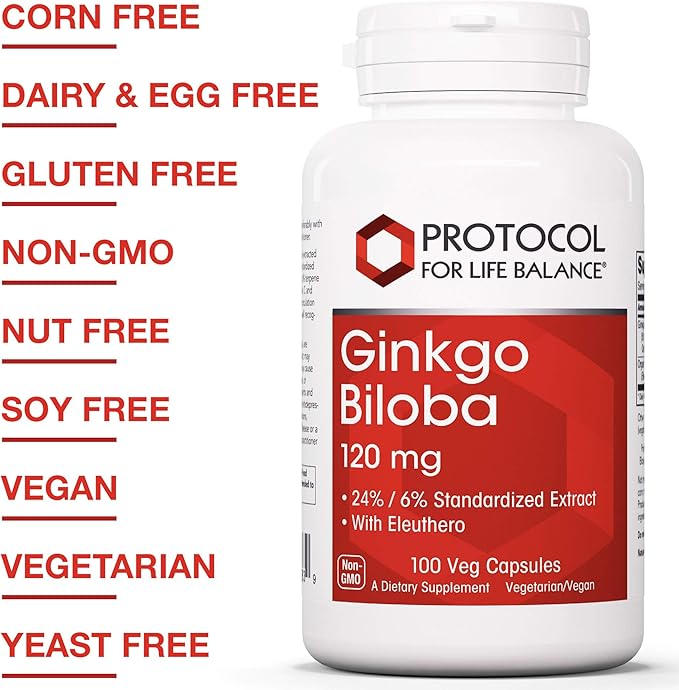 Protocol Ginkgo Biloba with Eleuthero Herbal Supplements 100 Veg