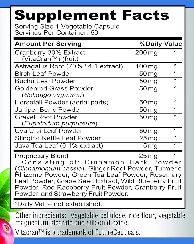 Herbal Kidney Cleanse with Cranberry Extract, Astralagus 21 Fruits 60 Vegan
