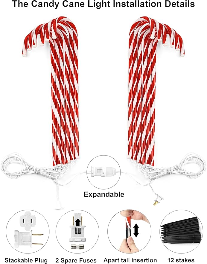 COOLWUFAN 28" Christmas Candy Cane Pathway Markers, Set of 12 Pack Christmas Outdoor Decorations Pathway Lights with 72 Warm Lights for Christmas Holiday Party Walkway Patio Garden Yard Lawn Decor