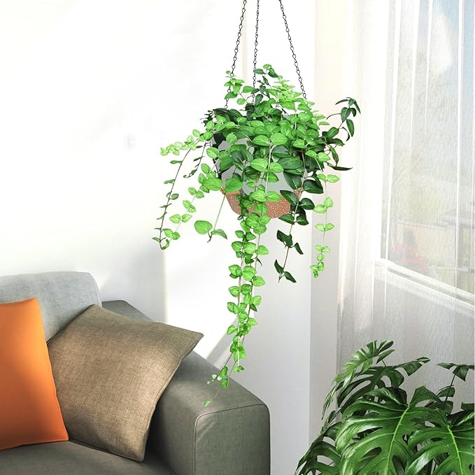 3 Pack Hanging Planter Indoor Outdoor Flower Pots 7/6.5/5 Inch, Self-Watering Hanging Pot with Drainage Holes Hanging Baskets Holder Plant Pots for Garden (Green)