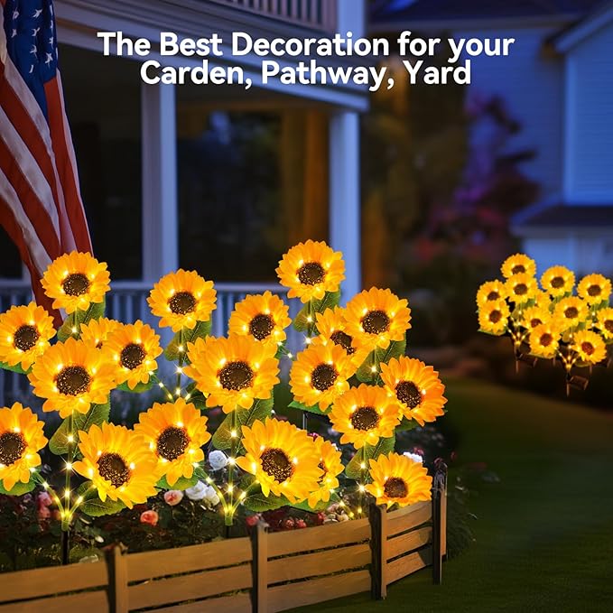 KOOPER Solar Lights Outdoor Garden Decor - Upgraded 3 Pack with 9 Sunflower Lights, Waterproof Solar Outdoor Lights Auto ON/Off Solar Decorative Lights for Garden, Patio, Backyard