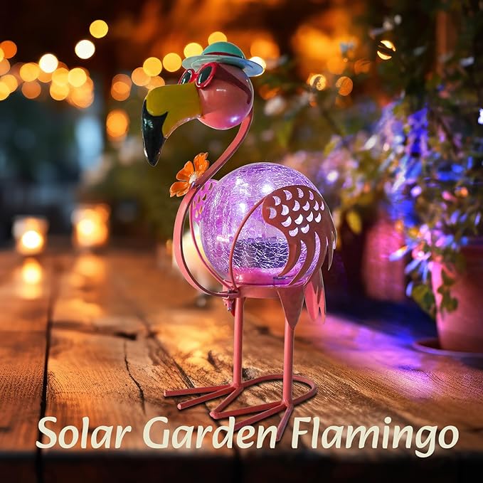 MUMTOP Flamingo Solar Lights Outdoor, Solar Lantern Outdoor Decorative Waterproof LED Solar Lights Flamingo Tabletop Decorations for Patio Garden Yard Outside Decor, Pink Flamingo