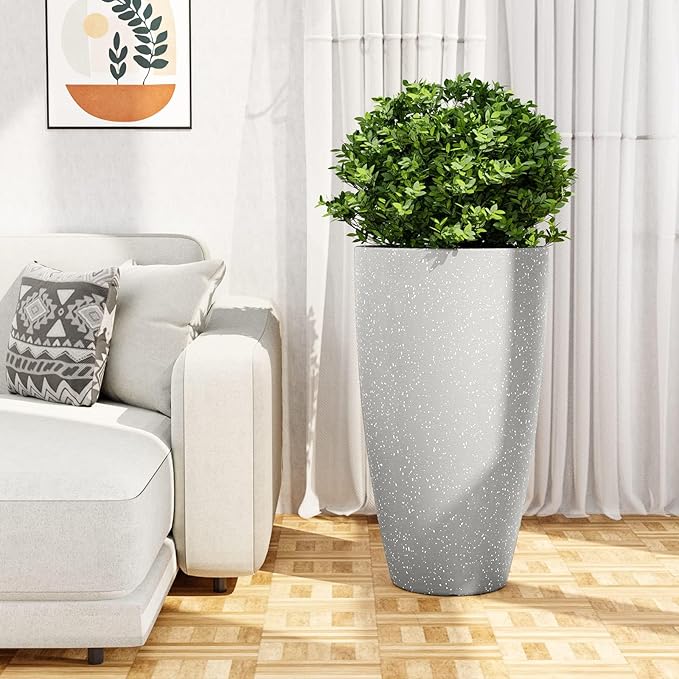 QCQHDU 21 inch Tall Planters for Indoor & Outdoor Plants, 2 Pack Sturdy Plant-Flower-Tree Pots for Front Porch Patio Deck Living Room Decor