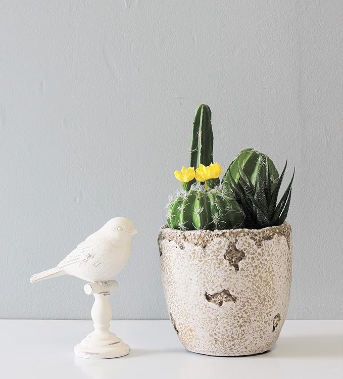 Distressed Weathered Cement Planter, 5 Inches - Unique Stone Plant Pot for Indoor Outdoor Home Garden Decor