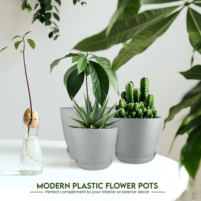 Utopia Home - Plant Pots Indoor with Drainage - 7/6.6/6/5.3/4.8 Inches Home Decor Flower Pots for Indoor Planter - Pack of 5 Plastic Planters for Indoor Plants, Cactus, Succulents Pot - Gray