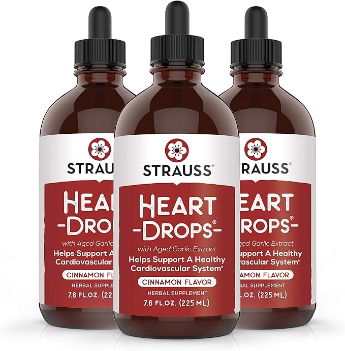 Strauss Naturals Heartdrops, Herbal Heart Supplements 7.6 fl (225ml) Bottle,