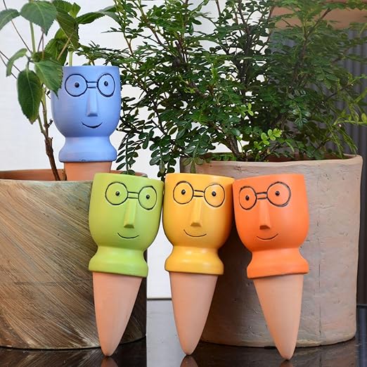 Self Watering Spikes for Plants, Terracotta Slow Release Watering System - Vacation Plant Waterer, 4 Pack Automatic Plant Watering Devices for Indoor Outdoor Potted Plants