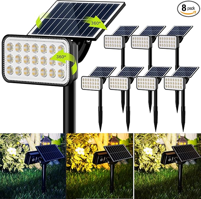 JACKYLED Solar Lights Outdoor Waterproof, 84 LED 5 Lighting Modes Solar Spotlights, 360 Adjustable Head & Panel, Solar Powered Garden Yard Spot Lights for Outside Landscape Lighting, 8 Pack
