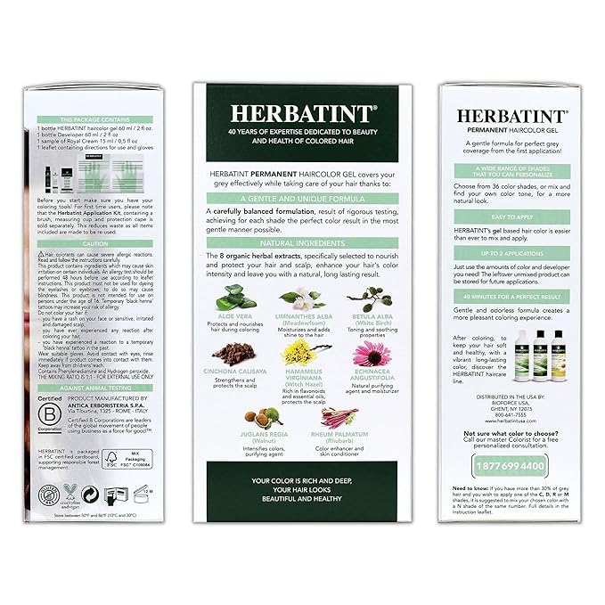 Herbatint Permanent Haircolor Gel, FF2 Crimson 100% Grey 4.56 oz