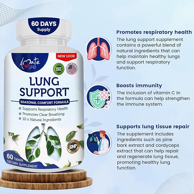 Lung Support Dietary Supplements Herbal Breathing 10 Active 60 Capsules