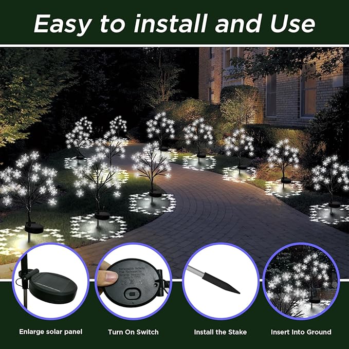 Upgrade Snowflake Solar Christmas Lights Outdoor - 2PACK 40LED Snowflake Pathway Lights for Outdoor Christmas Decorations,Waterproof Solar Snowflake Lights for Yard Garden Xmas Party Decor(Cool White)