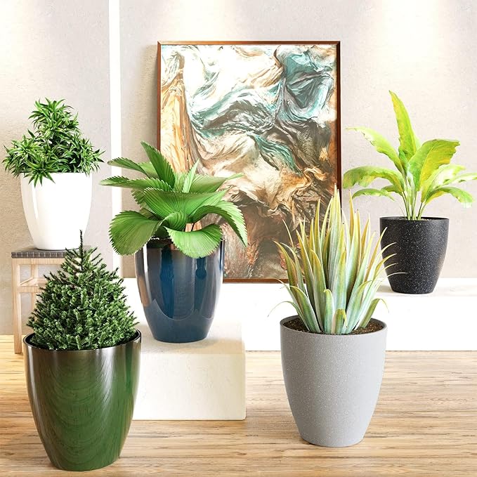 QCQHDU Plant Pots Set of 2 Pack,10 Inch Plant Pot for Indoor and Outdoor Plants with Drainage Hole,Flower Pots Modern Decorative Planter for Garden Plants (White)