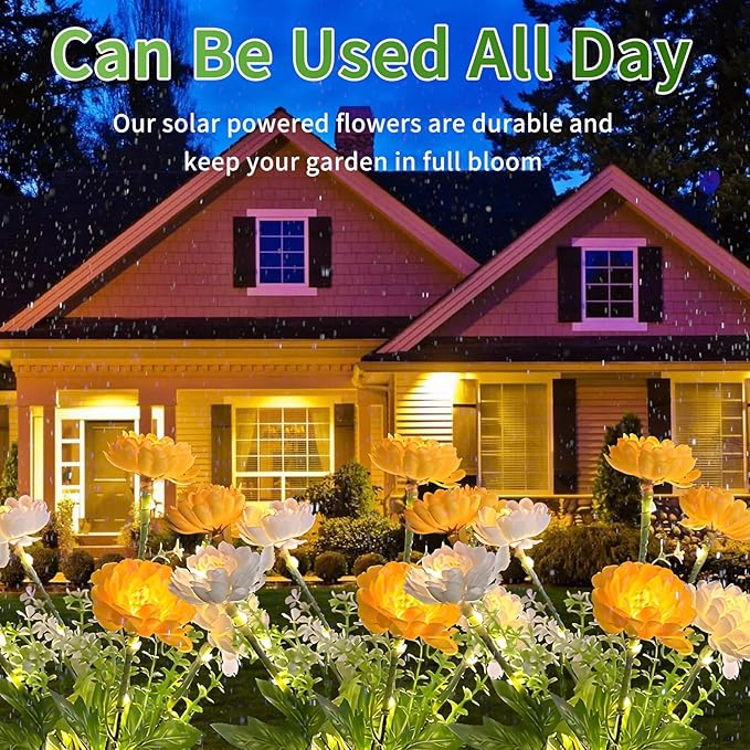 3 Branches Solar Lights,Outdoor Garden Decoration - 7 Snow Lotus Solar Garden Lights,Waterproof Solar Outdoor Lights, Auto On/Off,Garden,Yard Solar Decoration Lights (Yellow, 3 Pack)