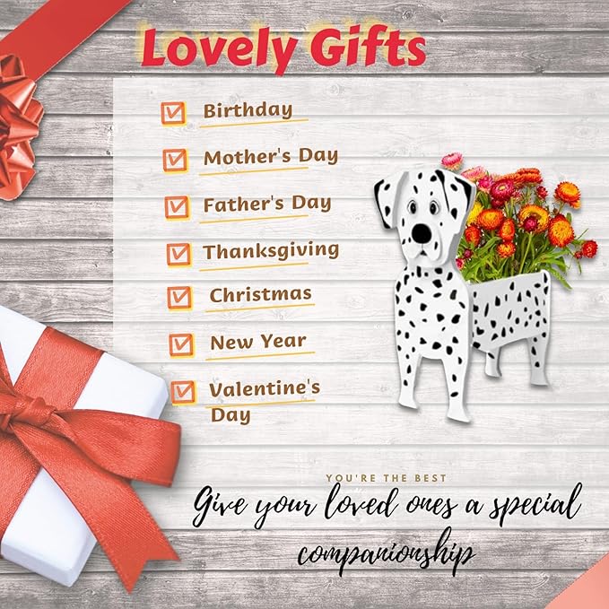 Dalmatian Dog Planter Plant Pots,Cute Garden Dog Flower Planter,Dog Planters Birthday Gifts for Women,Office,Indoor/Outdoor Decor(9.45 * 5.91 * 13.35in)