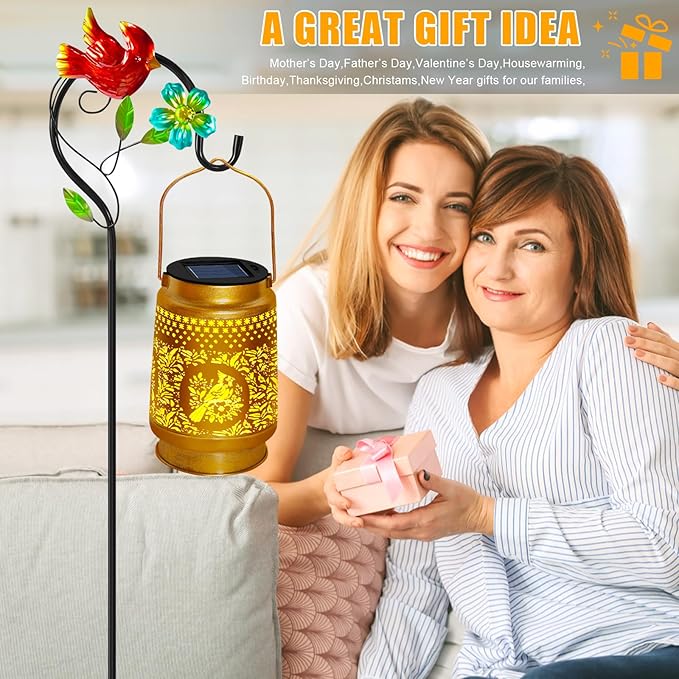 TEDOF Solar Lanterns Outdoor Waterproof,Cardinal Solar Lights Garden Decor Gifts for Mom Women Grandma Decoration Outside for Yard, Patio,Backyard,Porch