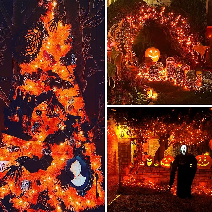 Solar String Lights Outdoor, 2-Pack Total 80FT 200 LED Solar Christmas Twinkle Lights Outside Waterproof Copper Wire 8 Modes Solar Fairy Lights for Garden Tree Party Birthday Christmas Decor(Orange)